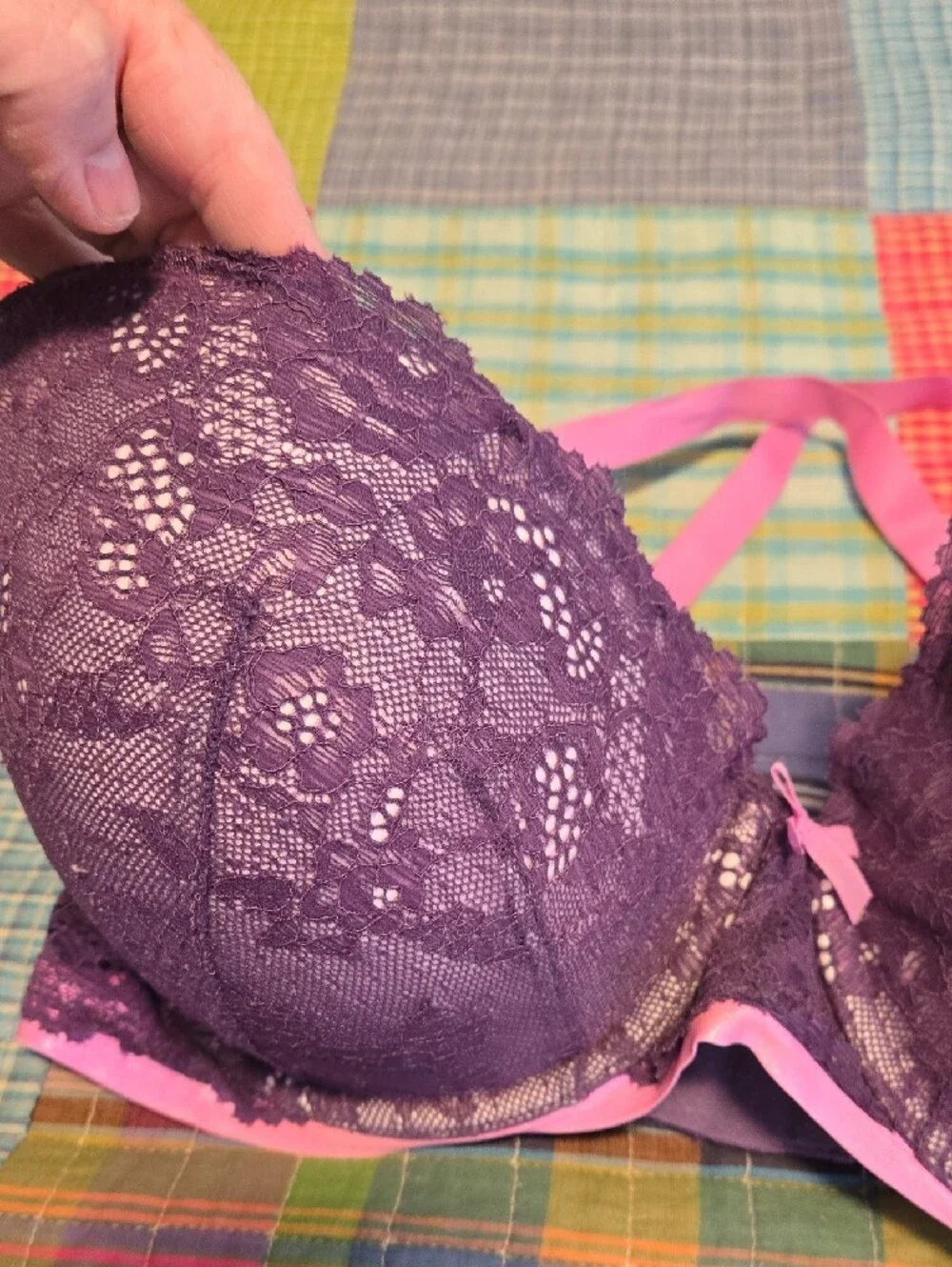 Victoria's Secret Purple Lace Push-Up Bra with Pink Straps
